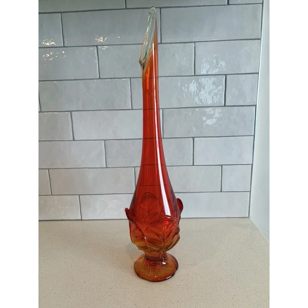 Vintage Viking Amberina Glass Vase MCM Swung Stretch Vase 12.5” EUC